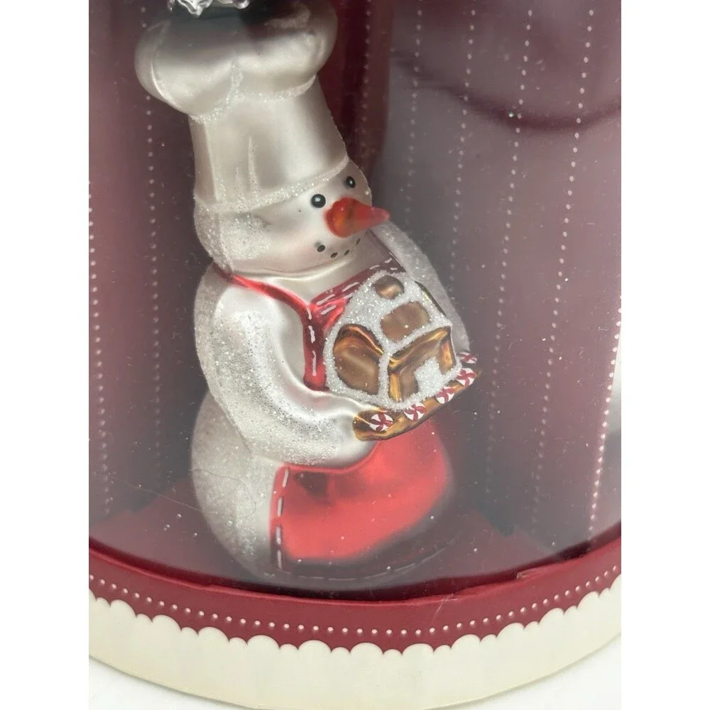 Williams Sonoma Snowman Chefs Ornaments Set of 4 2006 Glass Holiday